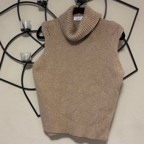 SOLD OAK + FORT Sleeveless Turtleneck Knit Tan Top M - Picture 1 of 6
